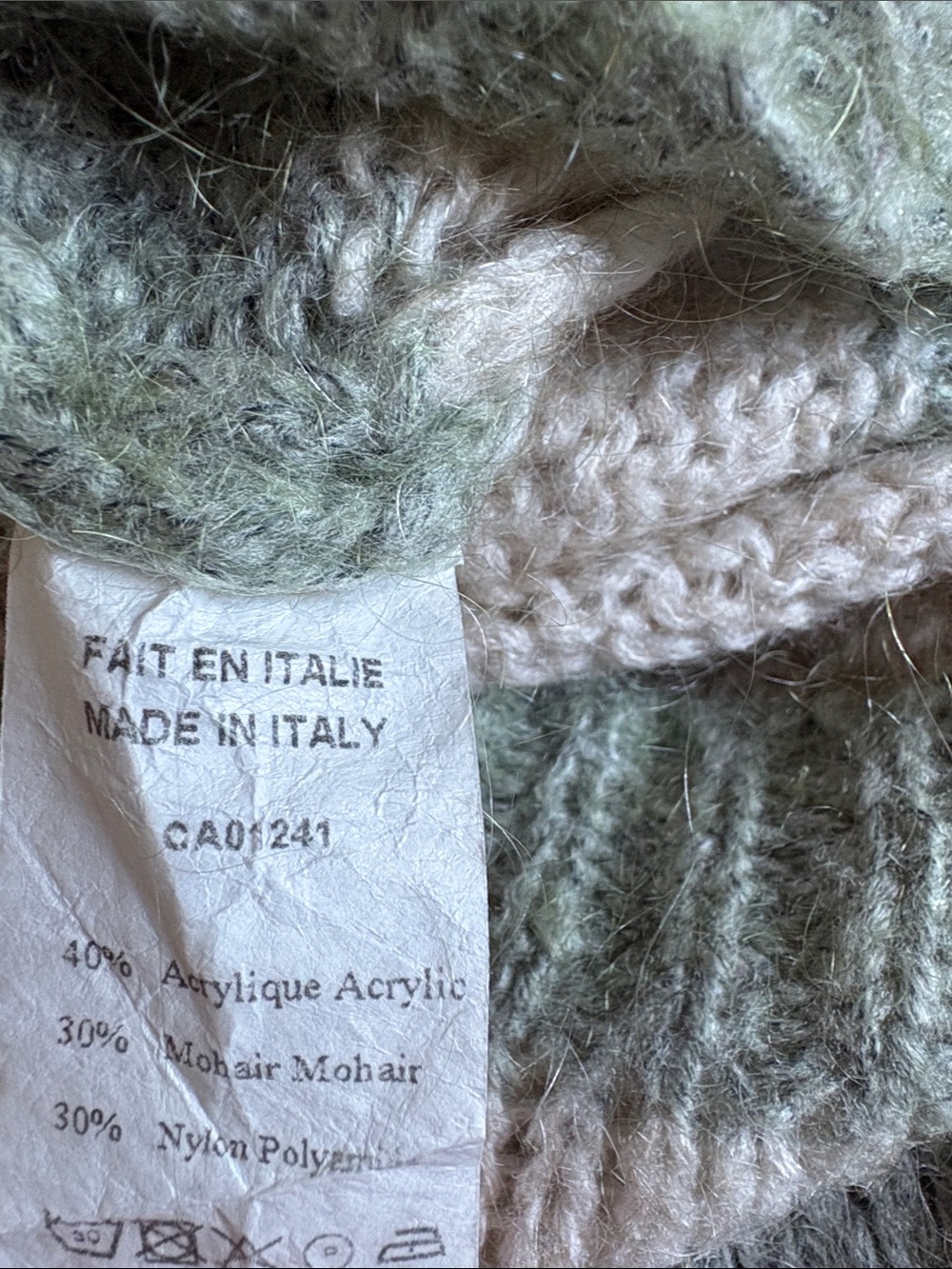 Mohair Striped Green and Cream Cozy Knit Sweater - Picture 7 of 7